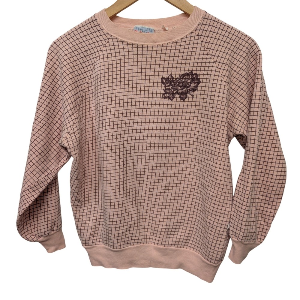 Vintage Chelsea Girl Pink Grid Floral Sweatshirt 80s 90s Retro Pullover Top
